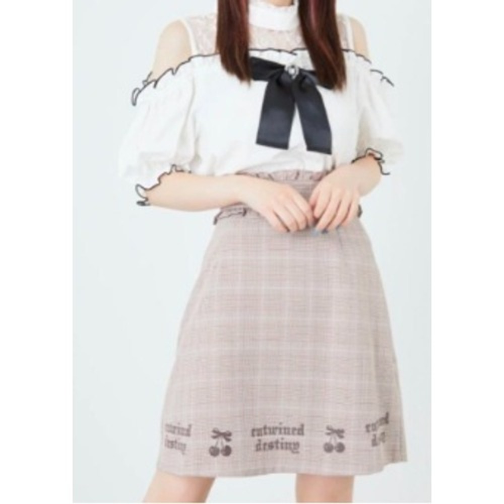 Ank Rouge Plaid Ruffle High Waist Mini Skirt Womens M Beige Jirai Kei Kawaii NWT